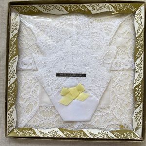 Boxed Set of 3 Vintage Cotton Handkerchiefs with Nylon Lace Trim